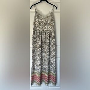 LOFT White and Gray Maxi Sundress Sleeveless Casual